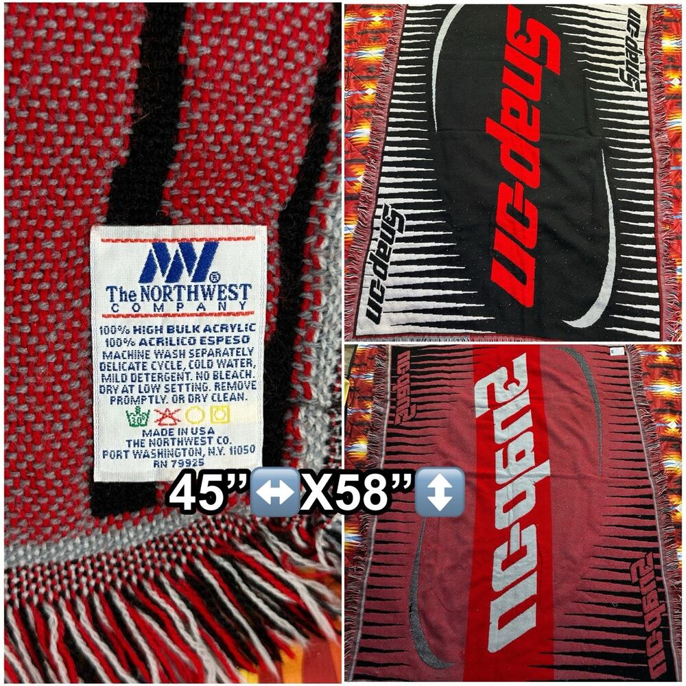 Snap-on Acrylic Throw Blanket Black Red The Northwest Company Tapestry 45”x58”